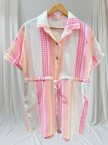 Combishort en gaz de coton grande taille 42-46 blanc flashy orange rose Fushia 100% coton