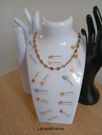 Solde 💝 Collier chaine en grain de café dorée magnifique en acier