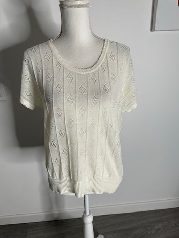 T-shirt blanc crème en maille ajourée Vintage T40 L