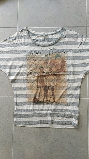 Tee shirt Esprit marinière blanc gris avec motif