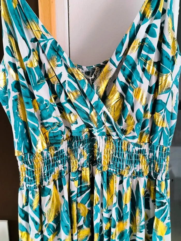 Robe longue imprimée tropicale verte et dorée femme 40/42 - photo numéro 2