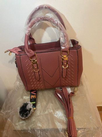 👜 Sac messager brodé femme – cuir – petit format – rose foncé – fourrure – fermeture éclair