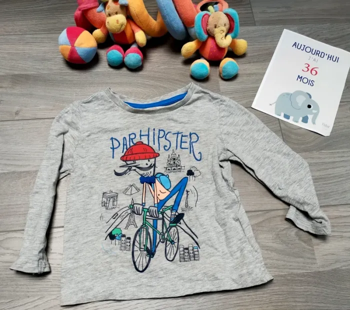 T shirt manches longues gris Paris 3 ans Tape à l'oeil