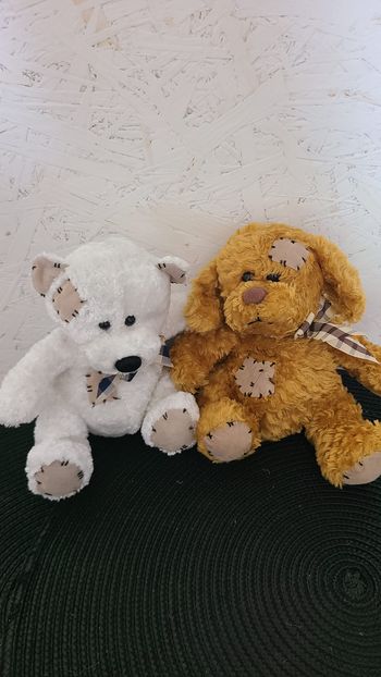 lot doudou chien marron ours blanc