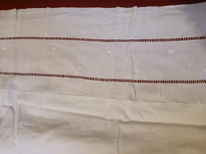 drap plat blanc vintage 2 bordures ajourées 2 pers belle qualité - photo numéro 2