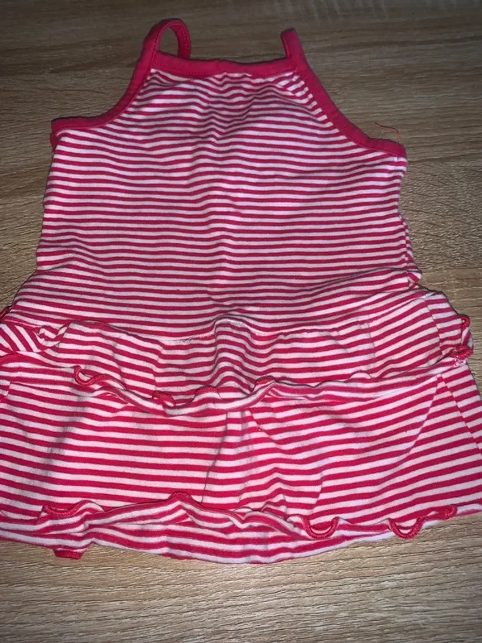Robe bébé rayée rose et blanc avec nœud décoratif 6 mois - photo numéro 3