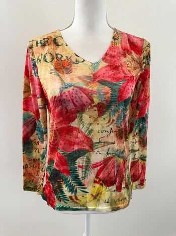 Blouse à fleurs multicolore et strass Vintage T38 M