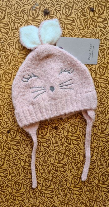 Bonnet vieux rose bébé t6.12mois neuf Zara