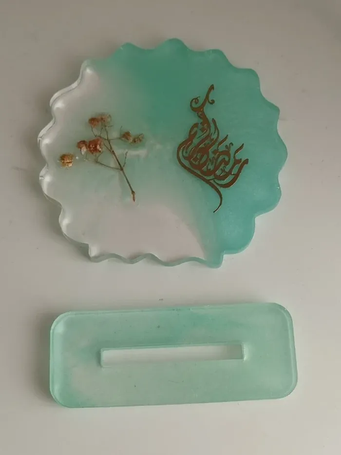 idée cadeau ornement bureau coiffeuse couvre tasse en résine et plantes naturelles abr006 - photo numéro 3