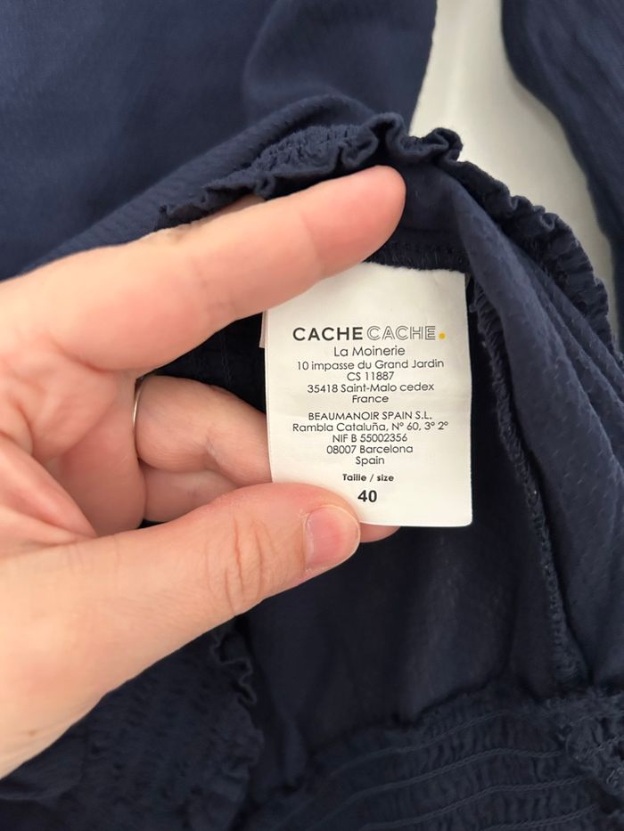 Blouse bleu marine manches longues élastique à la taille et poignets matière plumetis Cache Cache 40 - photo numéro 3