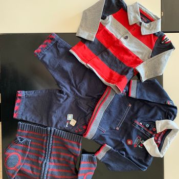 Ensemble 3 mois Rouge & Bleu Pantalon, 2 polos, Gilet