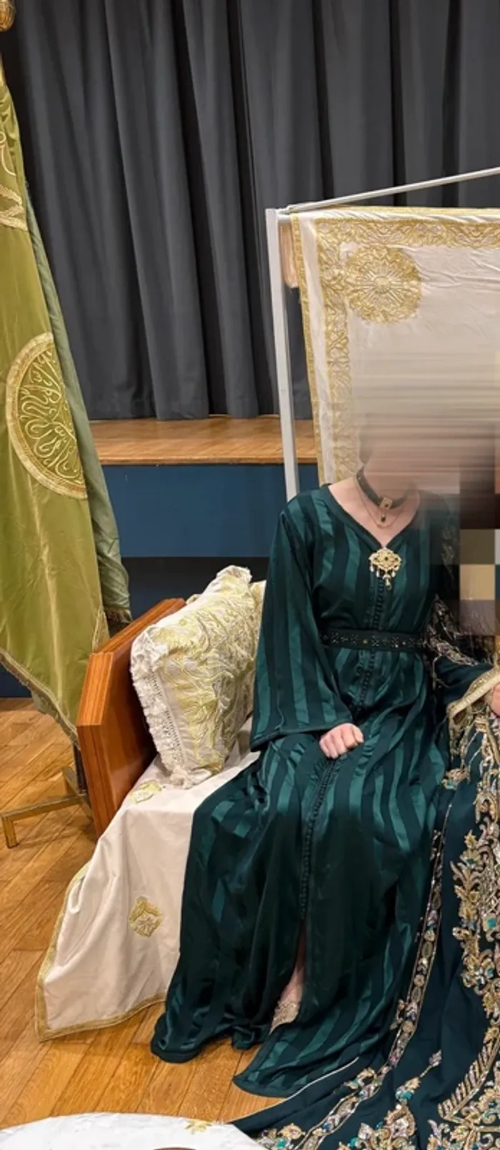 Caftan / jawarra vert simple avec ceinture - photo numéro 2