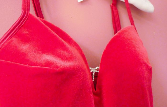 Débardeur bustier 36 S femme velours cerise noeud argente neuf - photo numéro 2