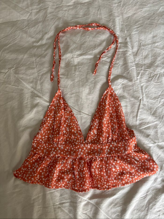 Haut léger orange à fleurs - photo numéro 2