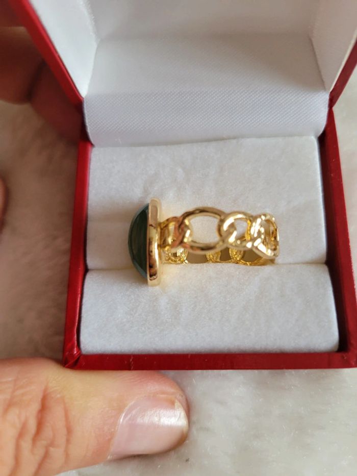 Bague acier gold et pierre verte - photo numéro 5
