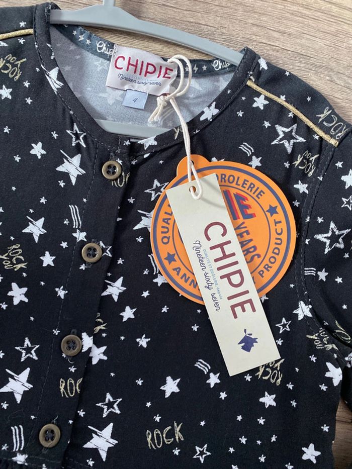 4 ans - robe doublée  noël rock chipie noir et doré neuf ! - photo numéro 2