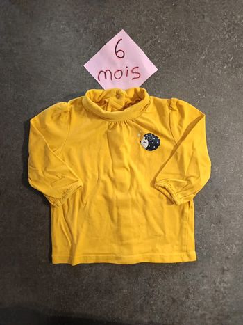 T-shirt jaune hérisson 6 mois
