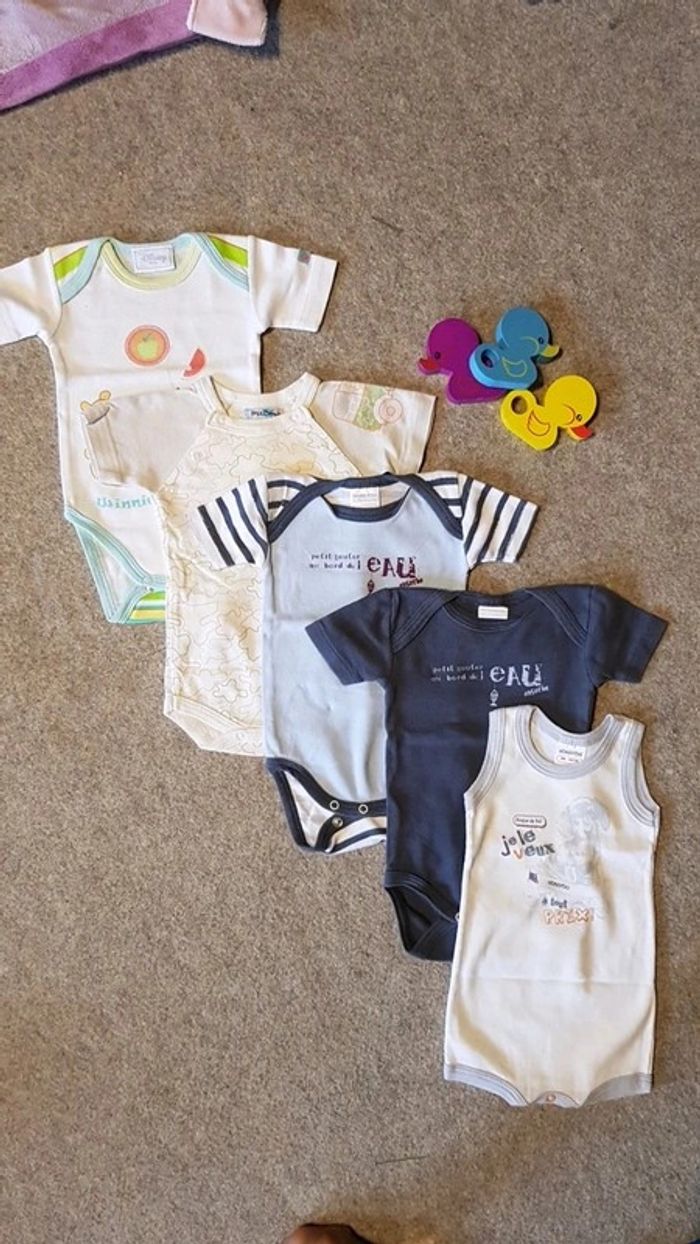 Lot de 5 bodys barboteuses été garçon 3 mois absorba