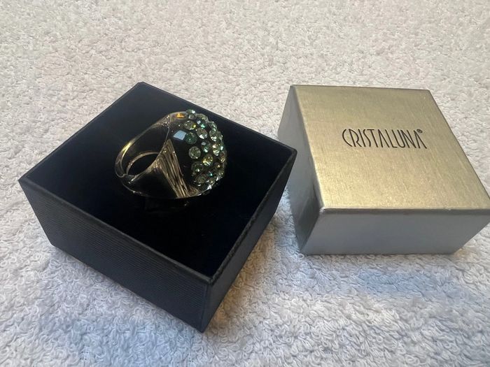 Bague cristaluna bombata cristal acrylique transparent swarovski vert neuf 100 500 g2 - photo numéro 2