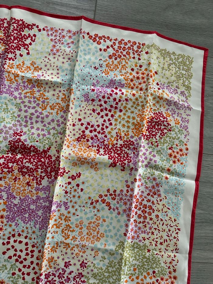 Foulard carré de soie à fleurs multicolore Vintage 52x52cm - photo numéro 6