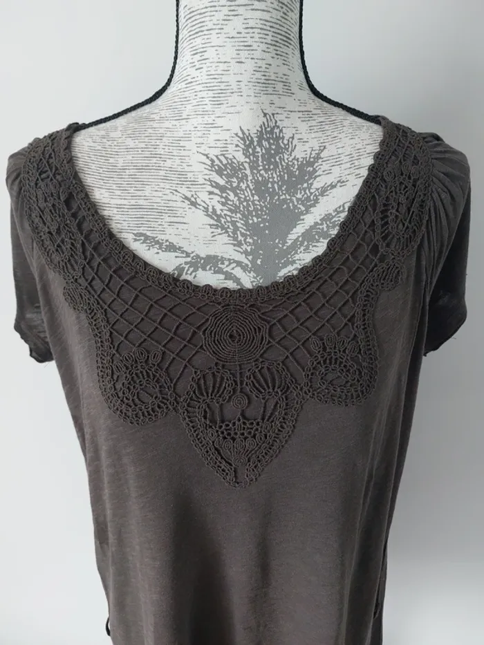T-shirt Marron "Camïeu" 100% coton - photo numéro 2
