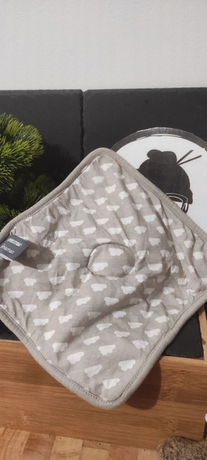 Doudou plat ours Orchestra gris nuage blanc Prémaman carré Polaire Joue Rose - photo numéro 2