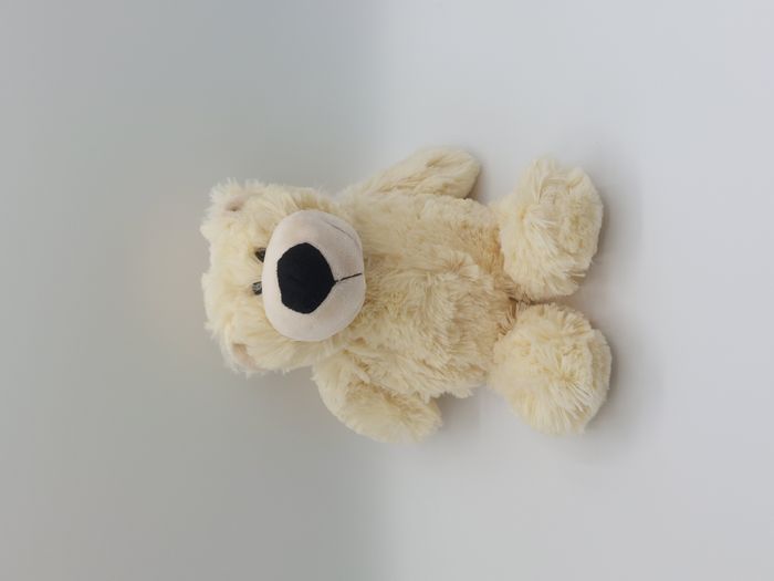 Peluche doudou ours crème écru beige MT MICHEL TOYS fourrure 26 cm yeux durs TBE
