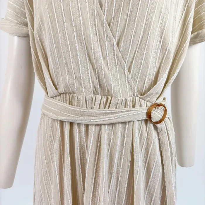 robe longue cache coeur beige rayures verticales CMT atelier - taille M (10) A310 - photo numéro 6