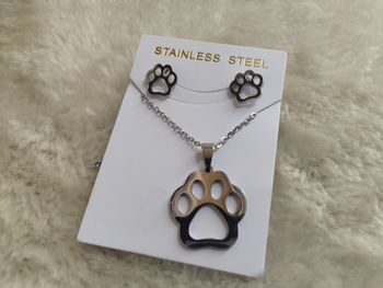 Parure collier boucles d'oreilles Empreinte patte chien
