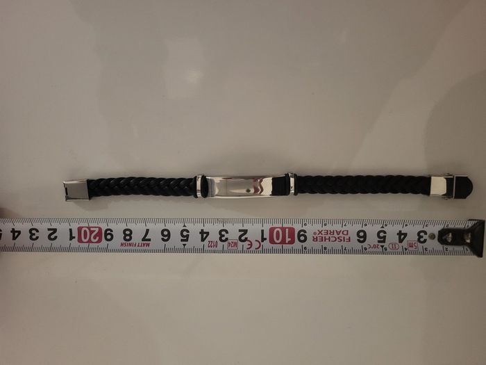 Bracelet homme 21 cm tressé cuir noir et acier inoxydable neuf - photo numéro 5