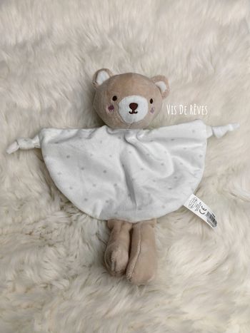 Doudou ours Tom et Kiddy beige et blanc