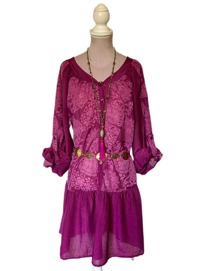 🩷🌿Blouse tunique vintage bohème soie coton taille 40/L Boho hippie chic silk blouse🌿🩷 - photo numéro 8