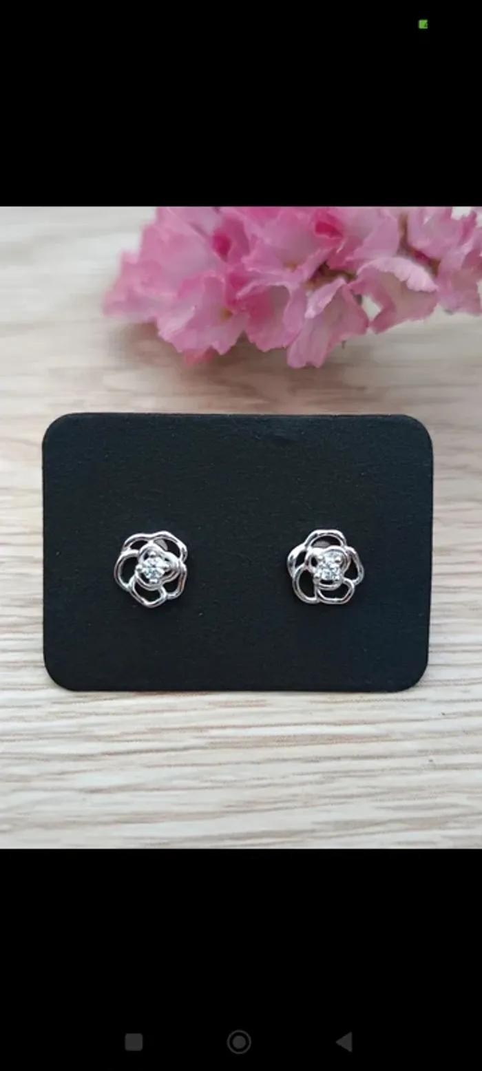 Boucles d'oreilles fleurs rose argent 925 - photo numéro 2