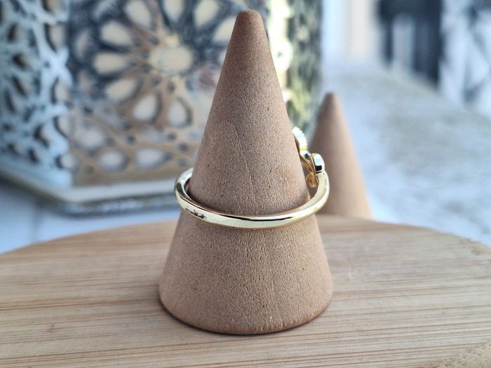 Bague ouverte dorée en forme de feuilles avec strass en acier inoxydable – Bague de fiançailles - photo numéro 3