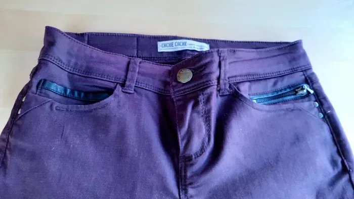 Jean prune enduit, Cache Cache, taille S/36 - photo numéro 1