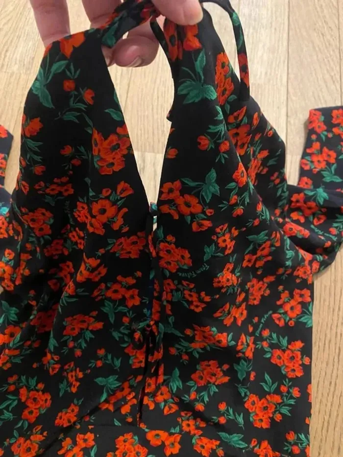 Robe 100% soie noire à motif fleuri From Future - photo numéro 7
