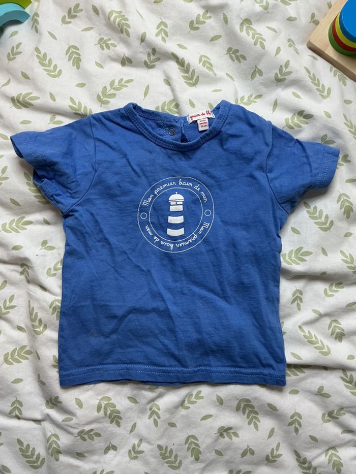 teeshirt manches courtes bleu inscription devant 9 mois grain de blé - photo numéro 3