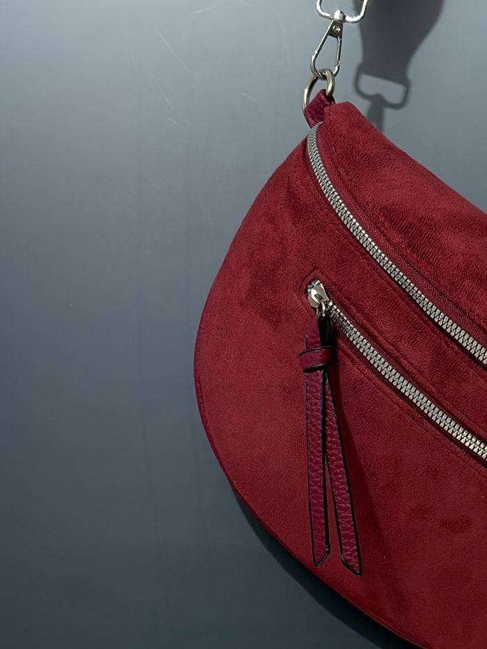 Grand sac banane - Rouge bordeaux - Cuir daim PU | B - photo numéro 3
