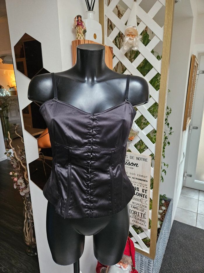 H&M bustier satiné noir taille L - photo numéro 2