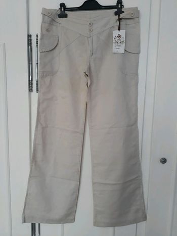 Pantalon beige taille 44 neuf en lin et coton