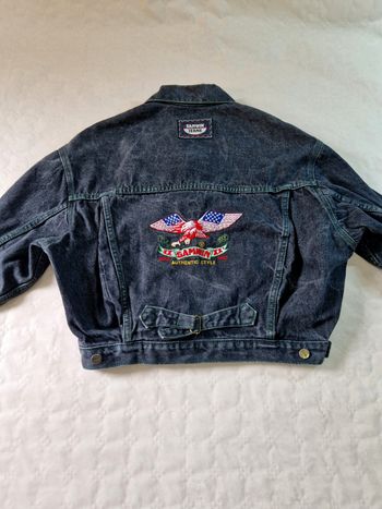 Veste en jeans  , femme , vintage , motif Aigle USA  , broderie , taille L