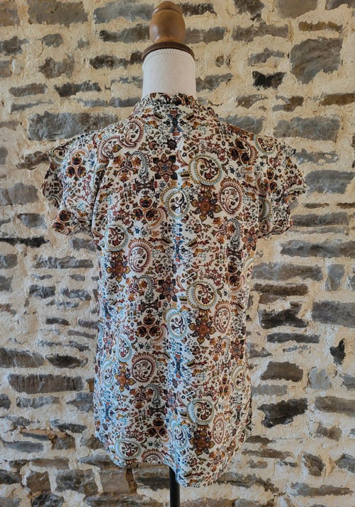 Blouse manches courtes à motifs imprimé cachemire écru rouille bleu Camaïeu Taille 38 - photo numéro 6