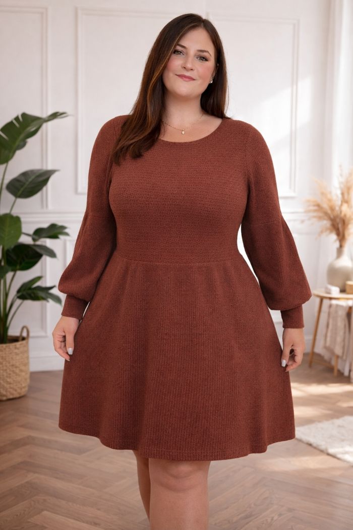 Robe pull en tricot maille texturées couleur cannelle terracotta Femme Taille 54 marque Boohoo 💍