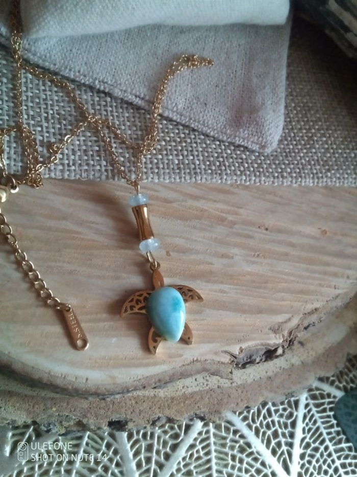 Collier tortue pierres semi précieuses naturelles - photo numéro 2
