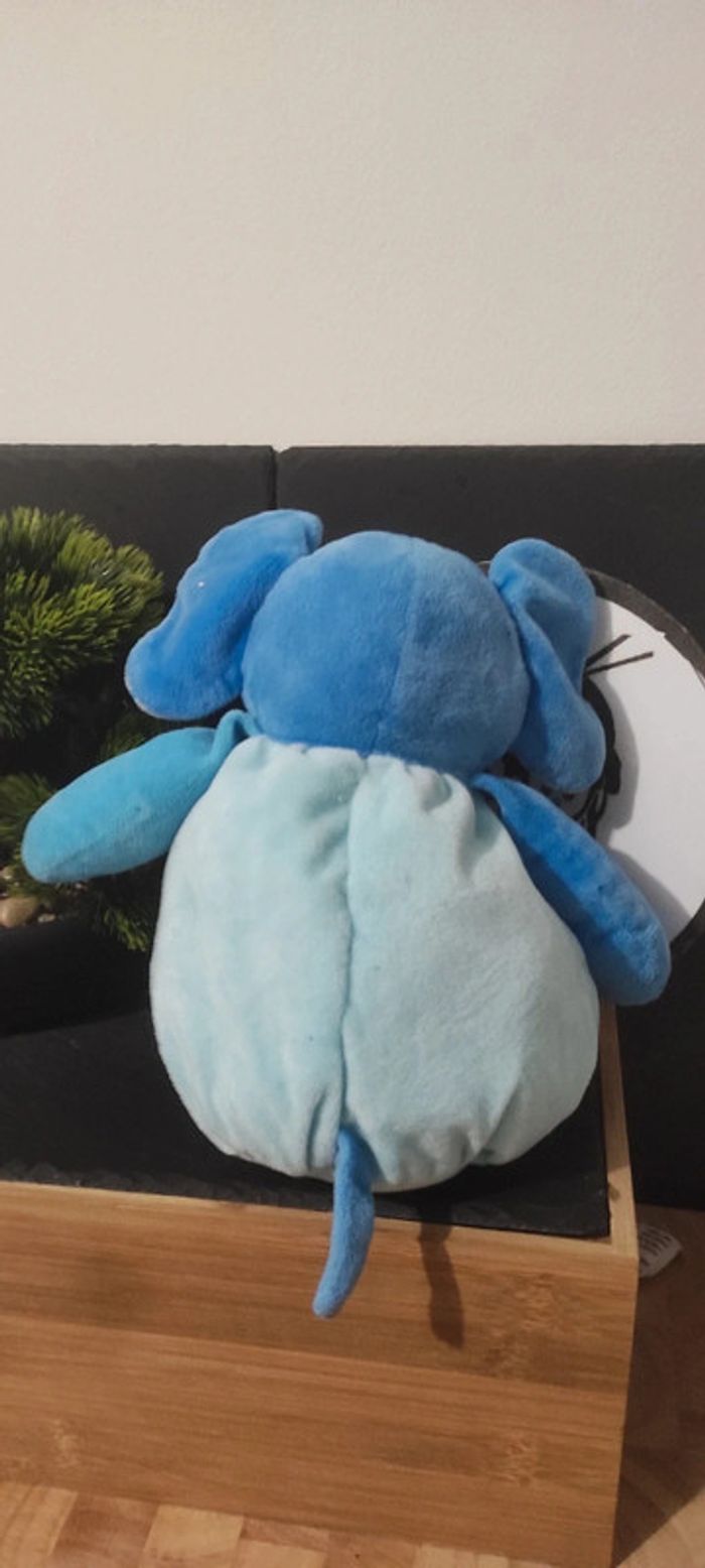 doudou éléphant auchan bleu pois one two fun baby boule peluche blanc - photo numéro 2