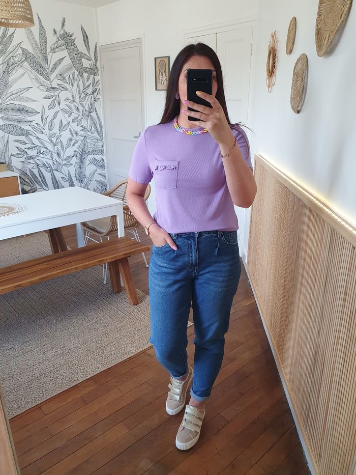 T-shirt poche froufrous lilas pailleté Taille unique - photo numéro 2