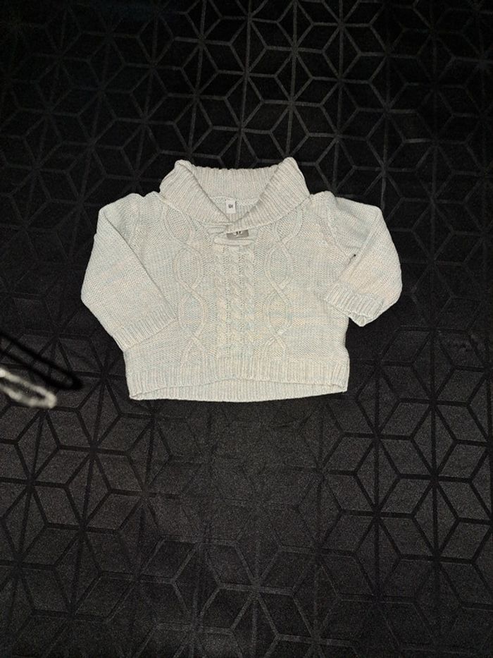 Magnifique pull bleu et crème 100%coton 6mois - photo numéro 4