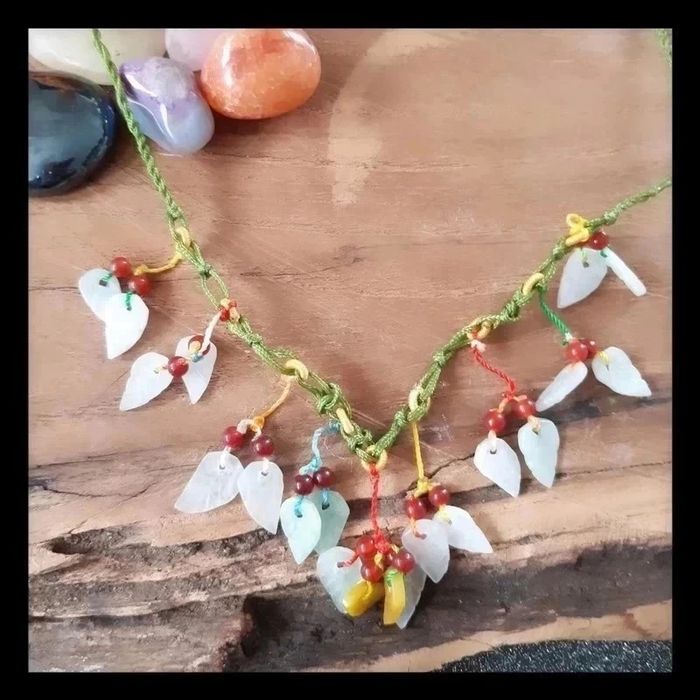 Collier ethnique nature feuille jade neuf - photo numéro 7