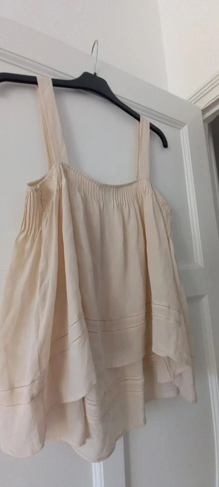 Top à bretelles en soie Tara Jarmon beige crème M-L - photo numéro 3