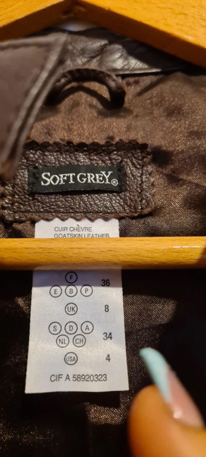 Veste biker tout cuir marron doublé t 36 neuf Soft Grey - photo numéro 5